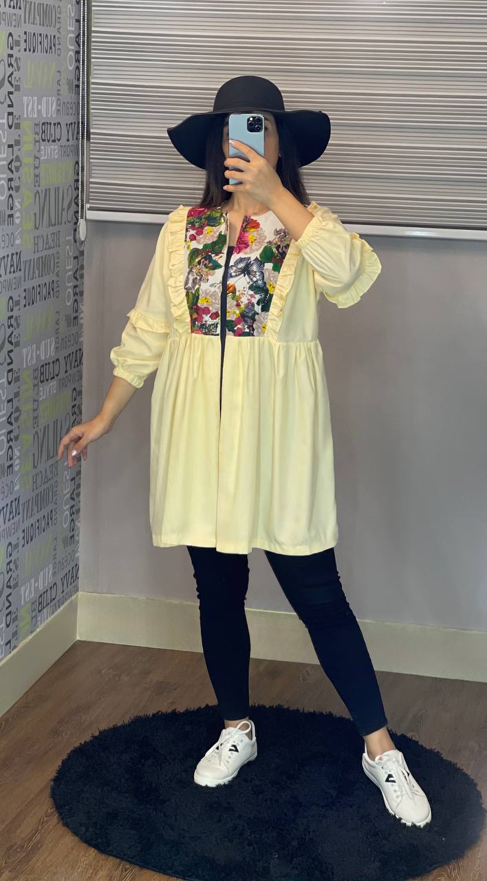 مانتو عروسکی پیلی دار تیکه خور کد 017