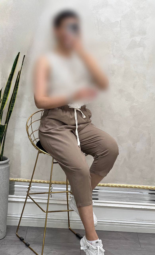شلوار لینن کمر کش نسکافه ای