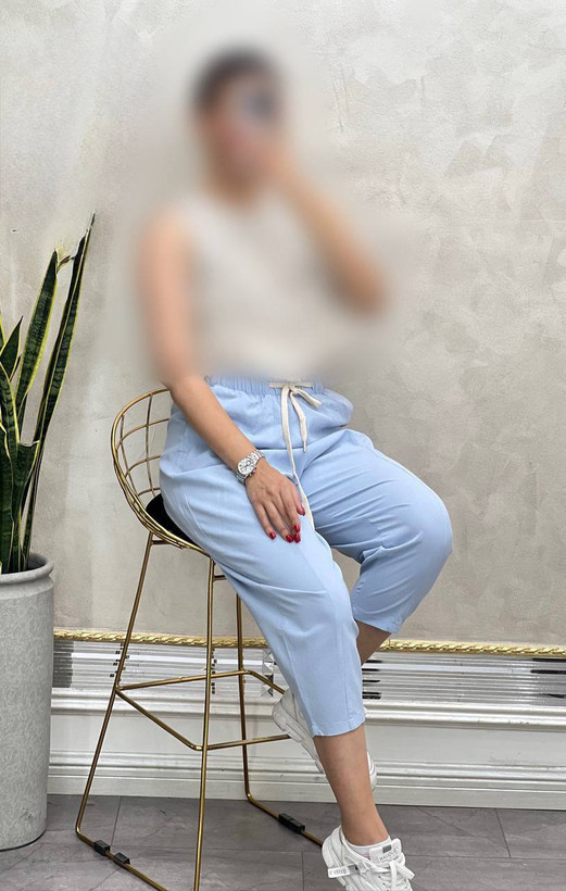 شلوار لینن کمر کش ابی